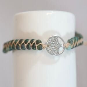 💎Tree Of Life Bracelet Adjustable Beige Corded Green Beads